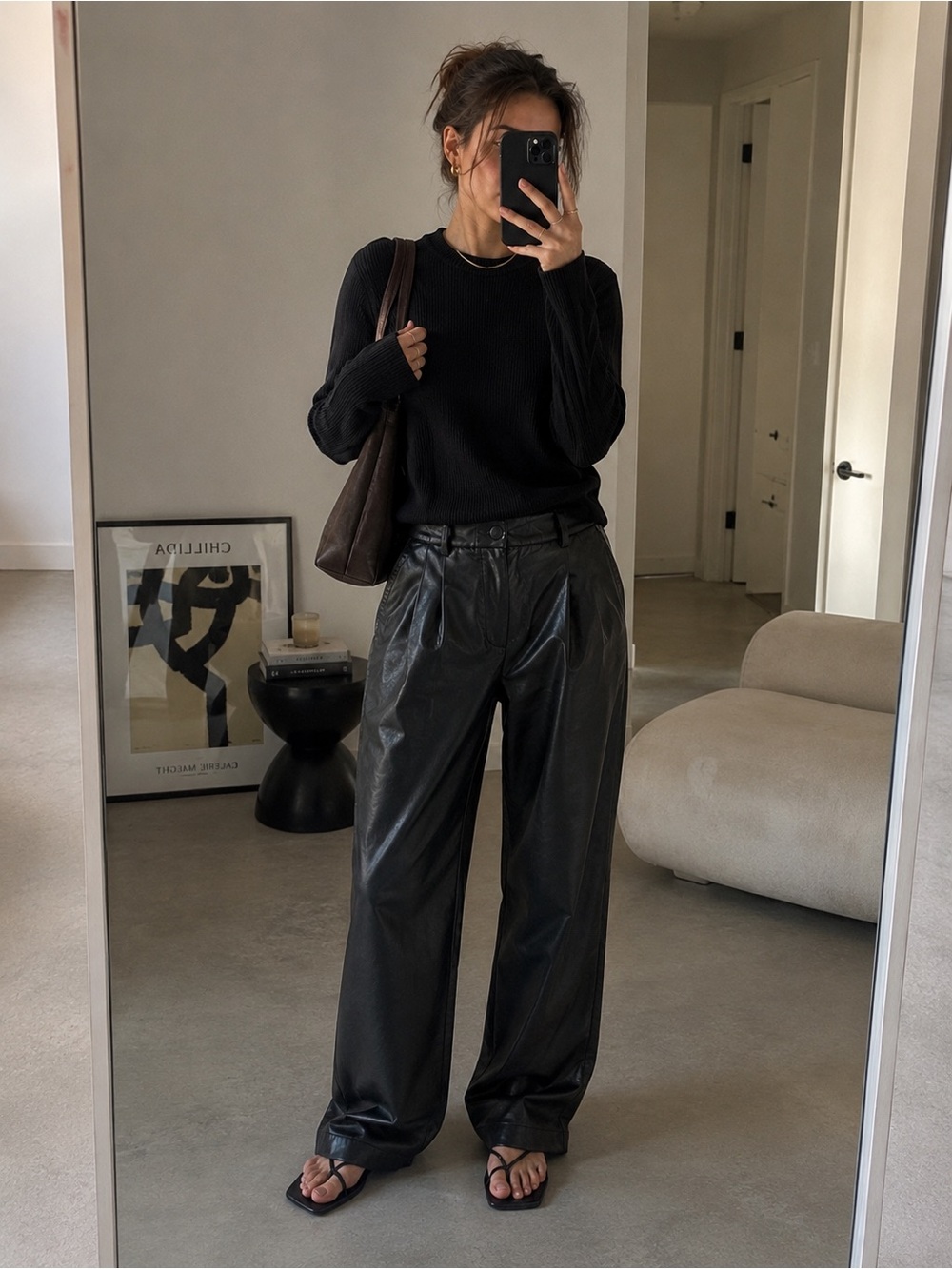 Wilfred Contemporary Straight Leg Faux Leather Pleated Pants Black Size 0